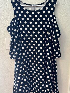 42pops Black and White Polka Dot Cold-Shoulder Midi Dress